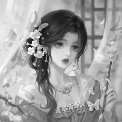 动漫古风头像黑白图片