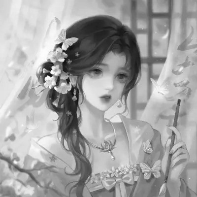 动漫古风头像黑白图片