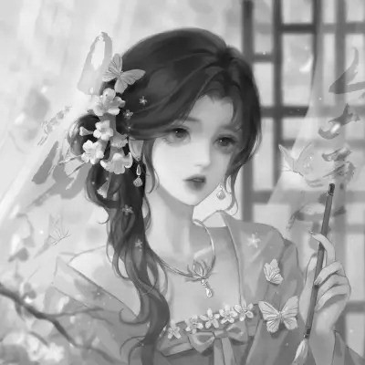 动漫古风头像黑白图片