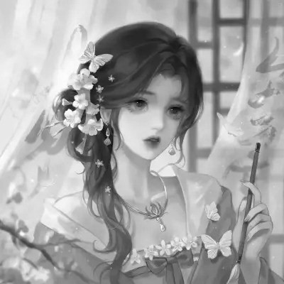 动漫古风头像黑白图片