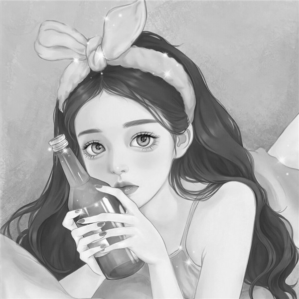 简单头像女生手绘黑白气质高清图片
