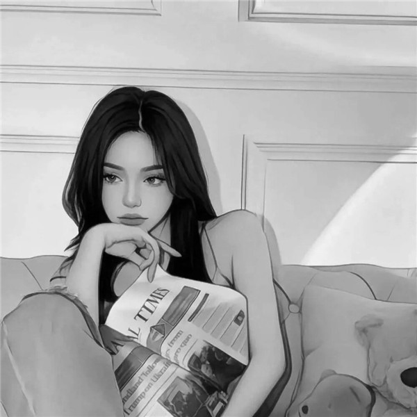 简单头像女生手绘黑白气质高清图片