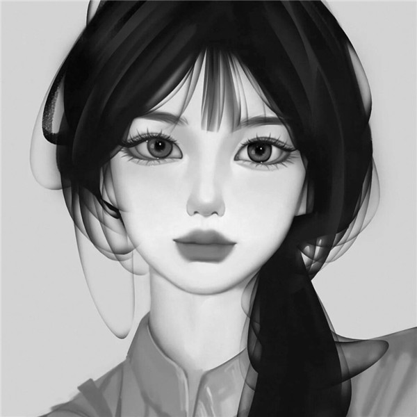 简单头像女生手绘黑白气质高清图片