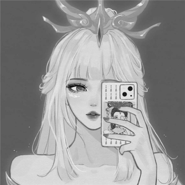简单头像女生手绘黑白气质高清图片