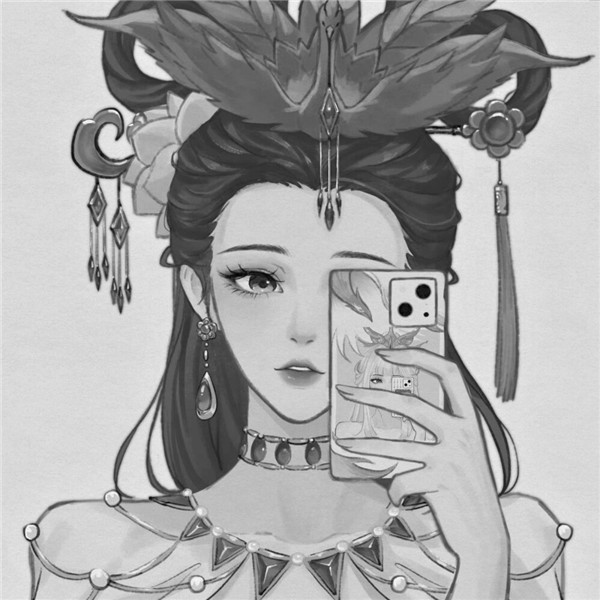 简单头像女生手绘黑白气质高清图片