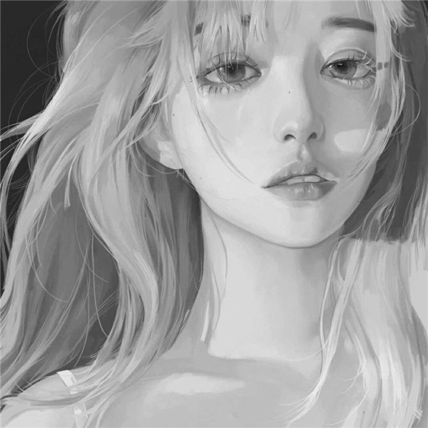 简单头像女生手绘黑白气质高清图片