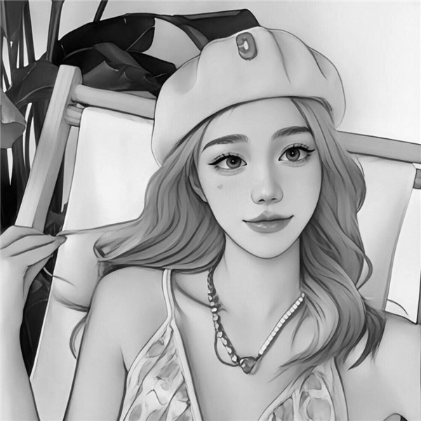 简单头像女生手绘黑白气质高清图片