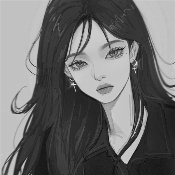 简单头像女生手绘黑白气质高清图片