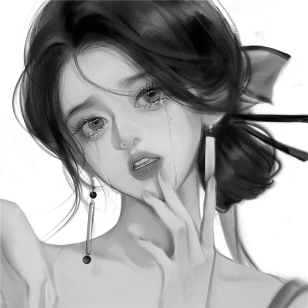 简单头像女生手绘黑白气质高清图片