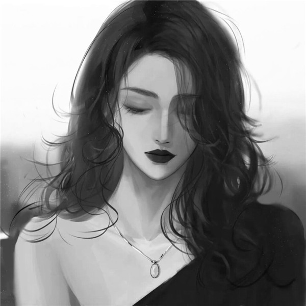 简单头像女生手绘黑白气质高清图片