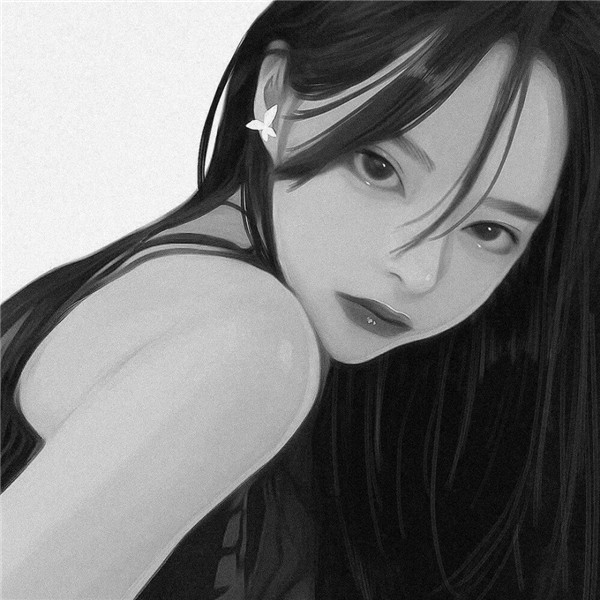 简单头像女生手绘黑白气质高清图片