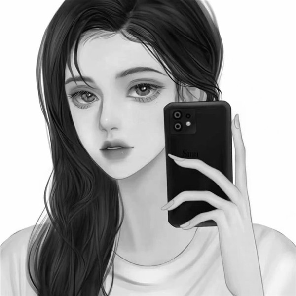 简单头像女生手绘黑白气质高清图片