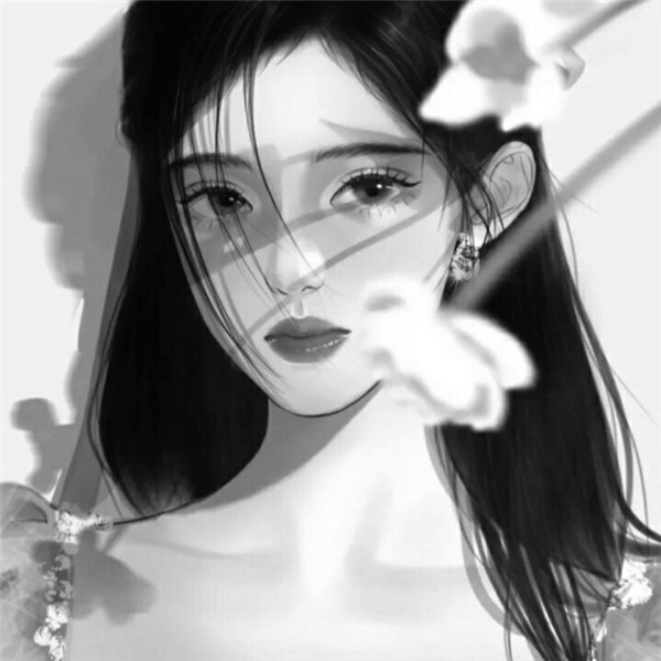 简单头像女生手绘黑白气质高清图片