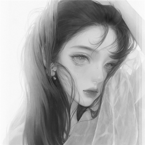 简单头像女生手绘黑白气质高清图片