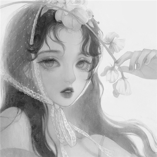 简单头像女生手绘黑白气质高清图片