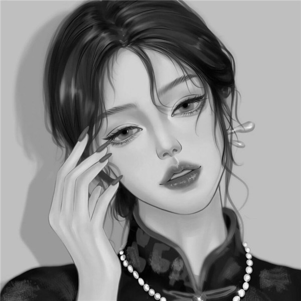 简单头像女生手绘黑白气质高清图片