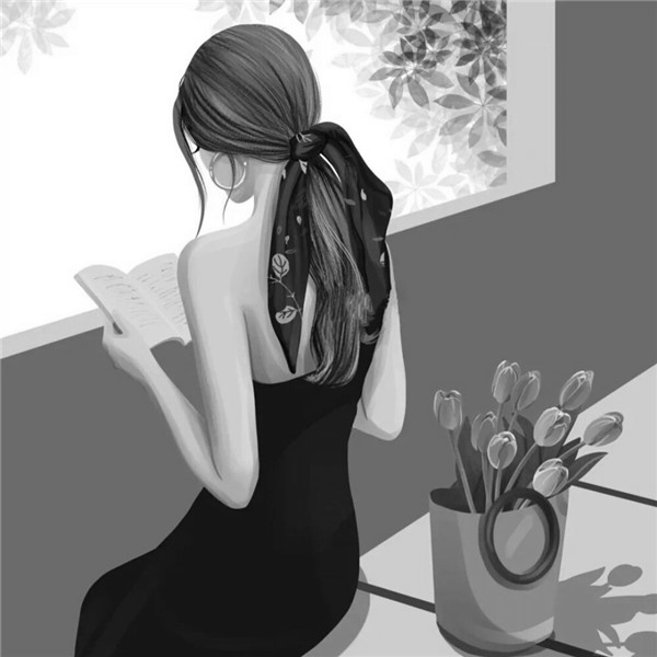 简单头像女生手绘黑白气质高清图片