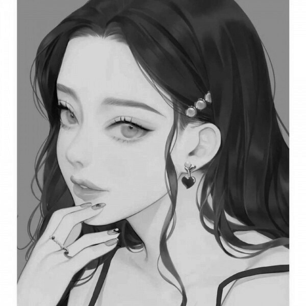 简单头像女生手绘黑白气质高清图片