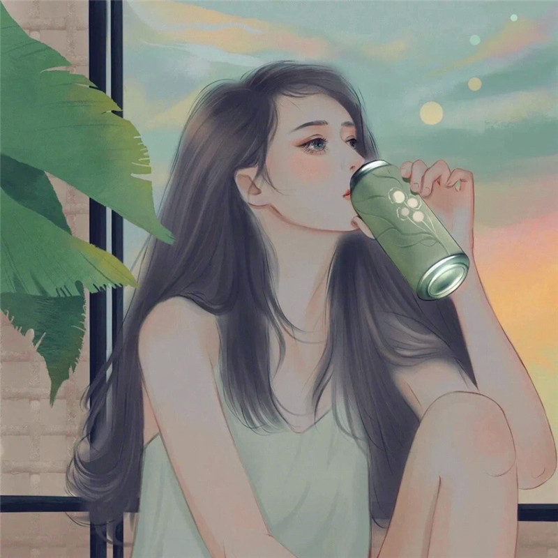 伤感成熟喝啤酒手绘情头图片