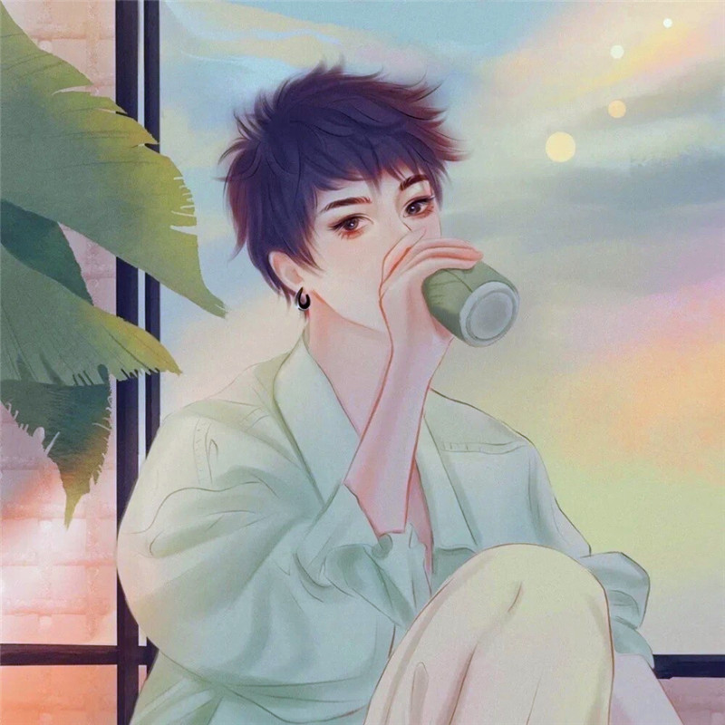 伤感成熟喝啤酒手绘情头图片