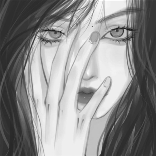 黑白风动漫手绘女生头像图片