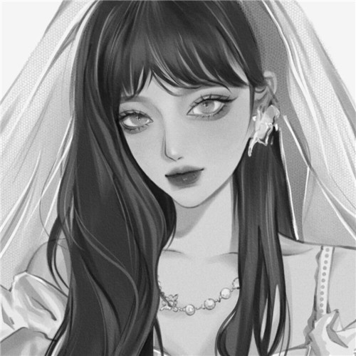 黑白风动漫手绘女生头像图片