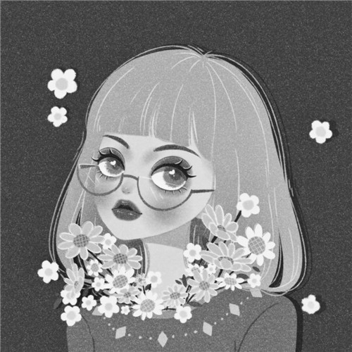 黑白风动漫手绘女生头像图片