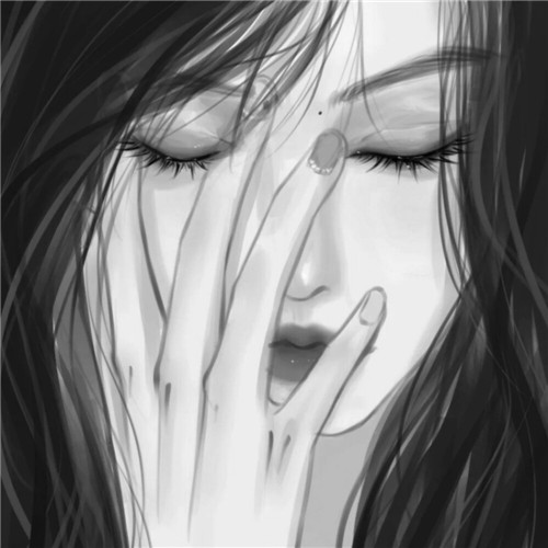 黑白风动漫手绘女生头像图片