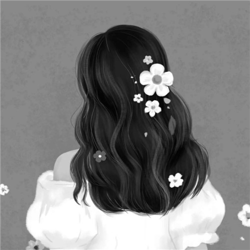 黑白风动漫手绘女生头像图片