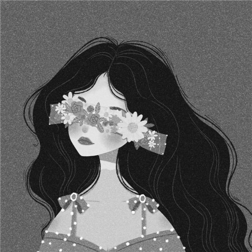黑白风动漫手绘女生头像图片