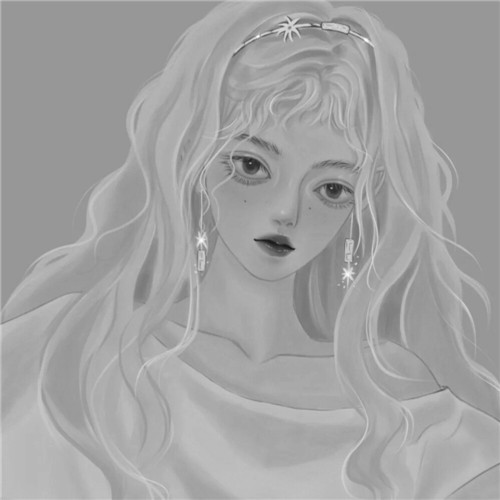 黑白风动漫手绘女生头像图片