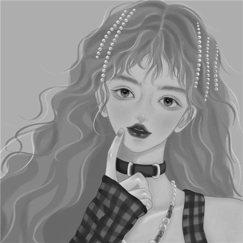 黑白风动漫手绘女生头像图片