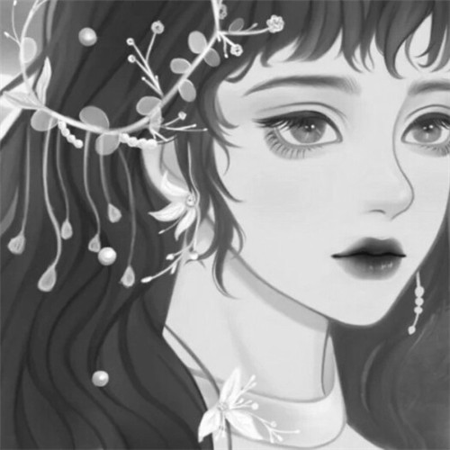 黑白风动漫手绘女生头像图片