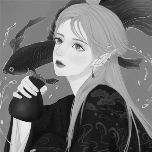 黑白风动漫手绘女生头像图片