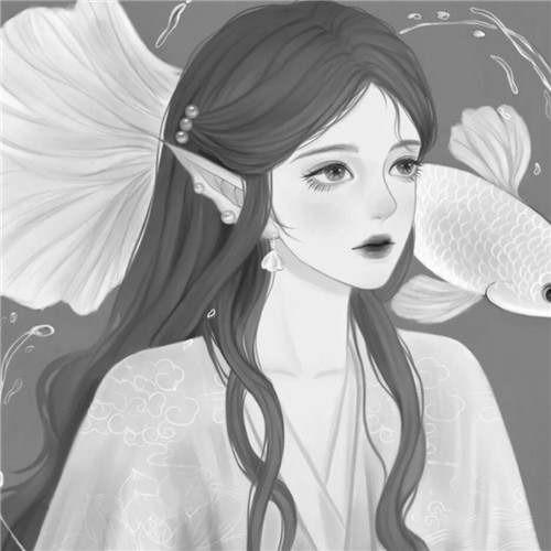 黑白风动漫手绘女生头像图片