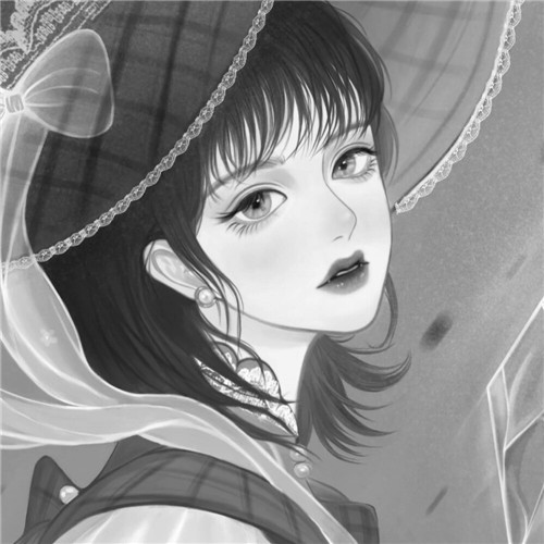 黑白风动漫手绘女生头像图片