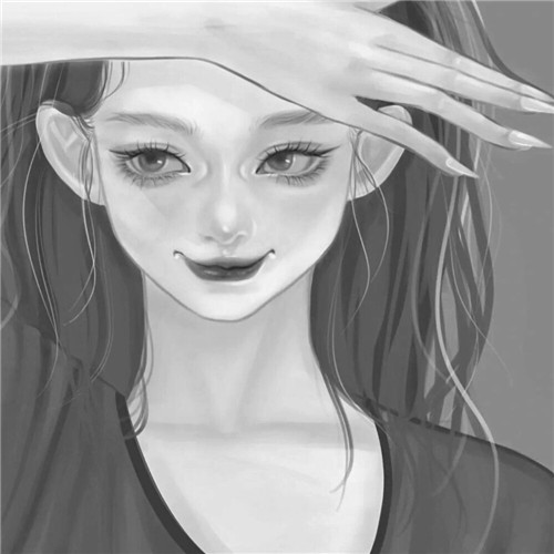 黑白风动漫手绘女生头像图片