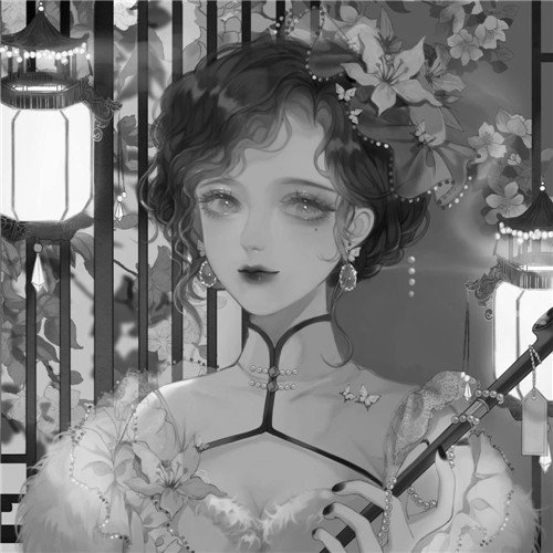 黑白风动漫手绘女生头像图片