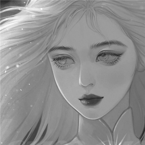 黑白风动漫手绘女生头像图片