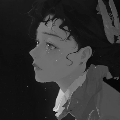 黑白风动漫手绘女生头像图片