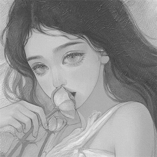 黑白风动漫手绘女生头像图片