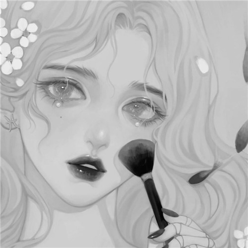 黑白风动漫手绘女生头像图片