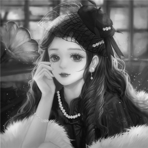 黑白风动漫手绘女生头像图片