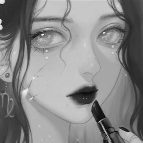 黑白风动漫手绘女生头像图片