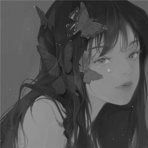 黑白风动漫手绘女生头像图片