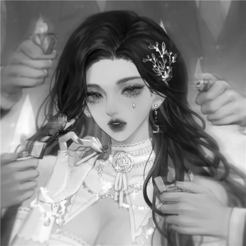 黑白风动漫手绘女生头像图片