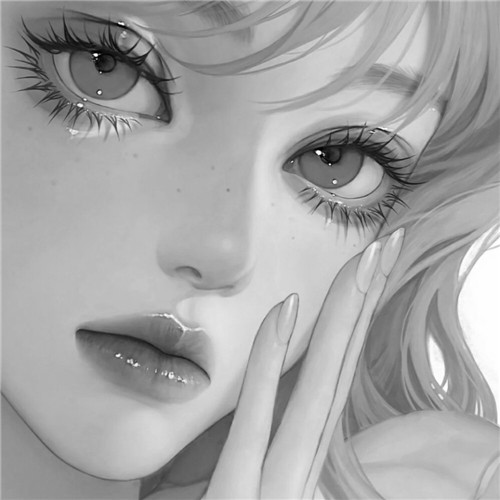 黑白风动漫手绘女生头像图片