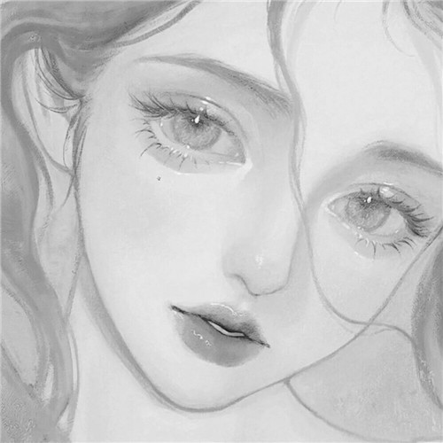 黑白风动漫手绘女生头像图片