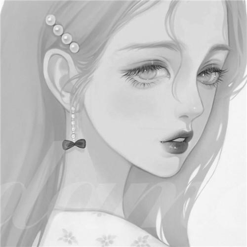 黑白风动漫手绘女生头像图片