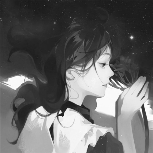 黑白风动漫手绘女生头像图片